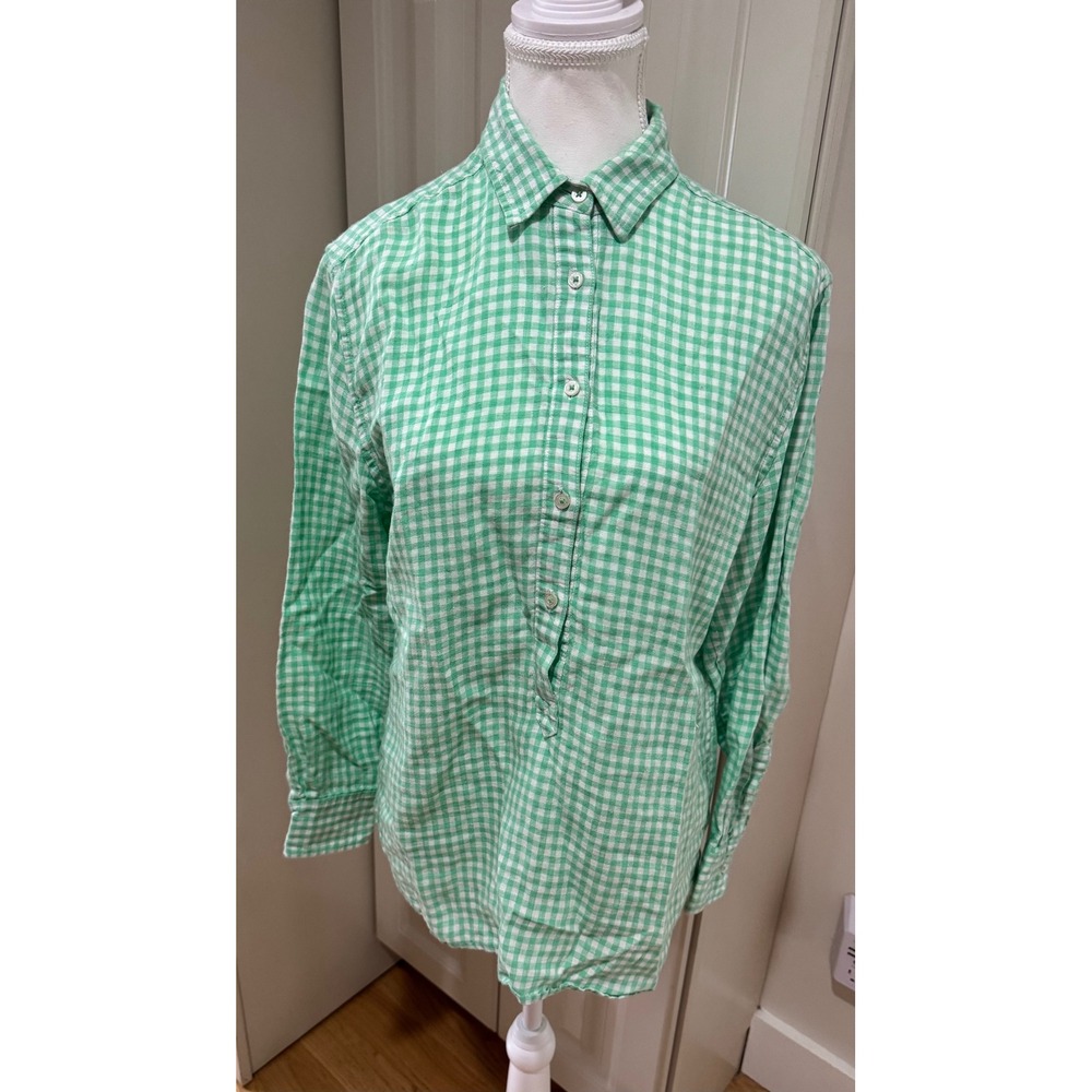Southern Tide Shirt Women's Small Green White Gingham Check Long Sleeve‎ Top EUC
